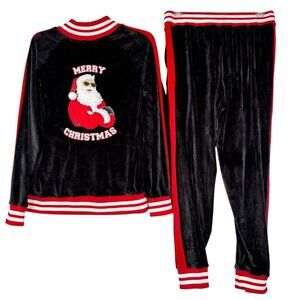 Santa Merry Christmas Velour 2 PC Tracksuit Size L Sweatsuit Jogger Set NWT